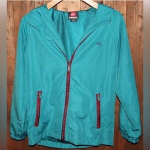 Quiksilver Youth Windbreaker Jacket M (12-14) Teal Blue Hooded Y2K Surf Skate
